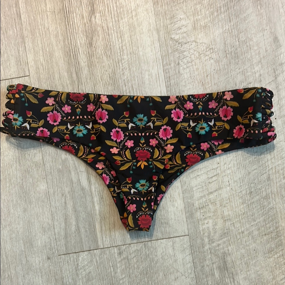 Black Floral Print Bikini Bottoms
